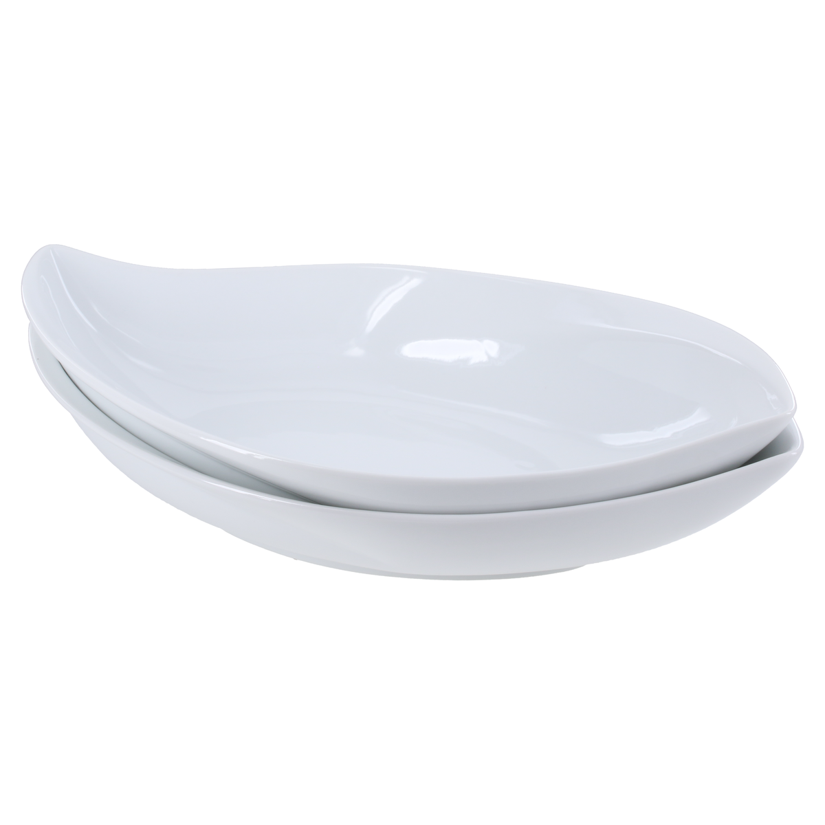 White Porcelain Leaf Serving Bowls, 16-Inch, Set of 2 - Image 4