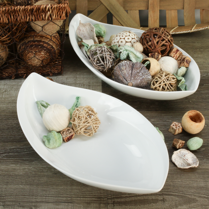 White Porcelain Leaf Serving Bowls, 16-Inch, Set of 2 - Image 8