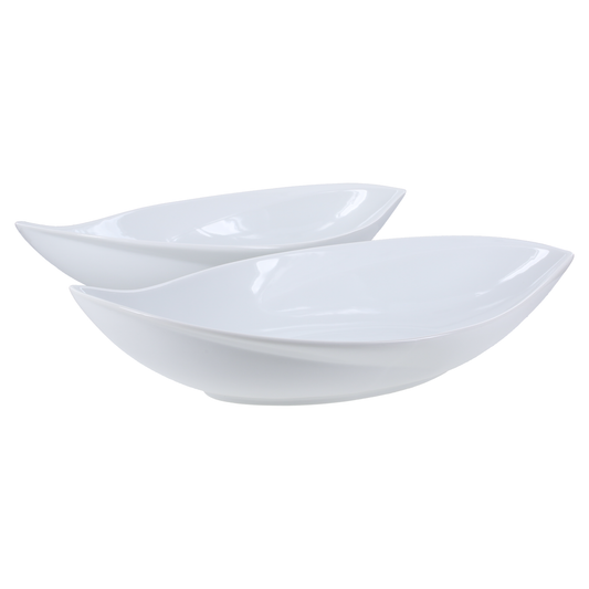 White Porcelain Leaf Serving Bowls, 16-Inch, Set of 2 - Image 1