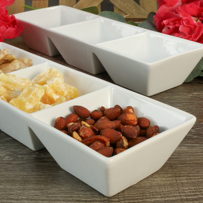 White Porcelain Three-Compartment Serving Trays, 11.75-Inch, Set of 2 - Image 8