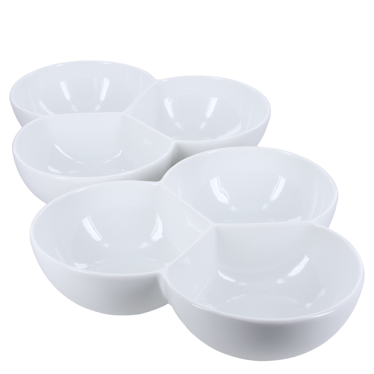 White Porcelain Three-Section Serving Bowls, 1-Quart, Set of 2