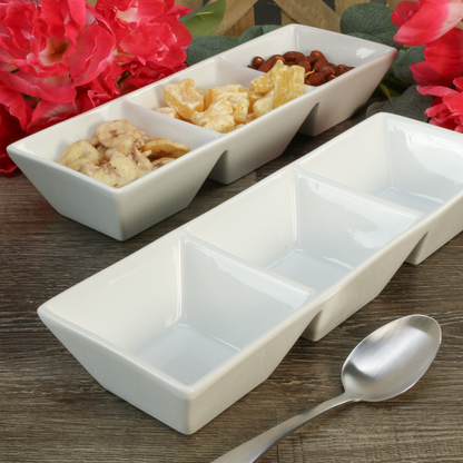 White Porcelain Three-Compartment Serving Trays, 11.75-Inch, Set of 2 - Image 2