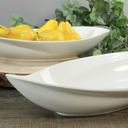 White Porcelain Leaf Serving Bowls, 16-Inch, Set of 2 - Image 6