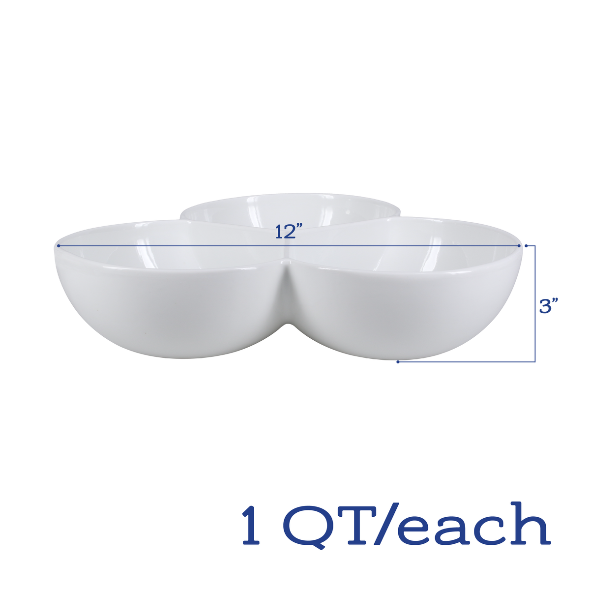 White Porcelain Three-Section Serving Bowls, 1-Quart, Set of 2 - Image 3