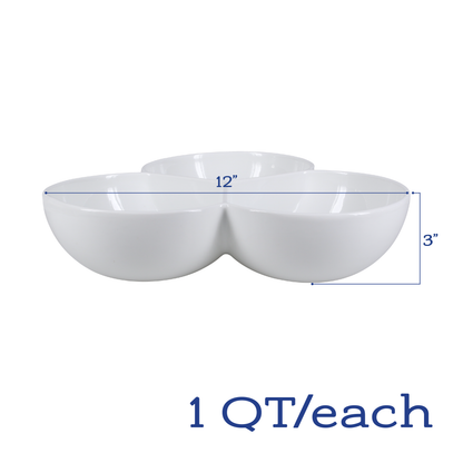 White Porcelain Three-Section Serving Bowls, 1-Quart, Set of 2 - Image 3