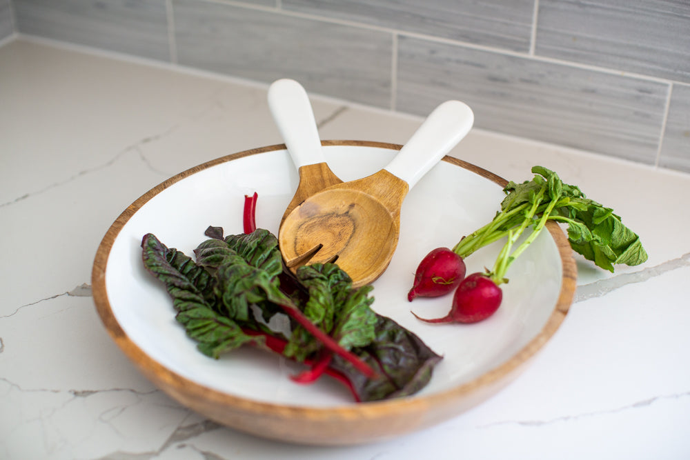 Mango Wood Salad Bowl with Servers, 15-Inch - Image 2