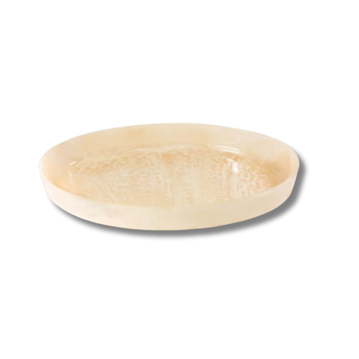 Cream Marbled Resin Oval Serving Bowl, 16 x 19-Inch - Image 1