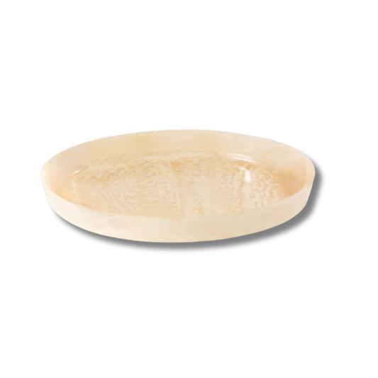 Cream Marbled Resin Oval Serving Bowl, 16 x 19-Inch - Image 1