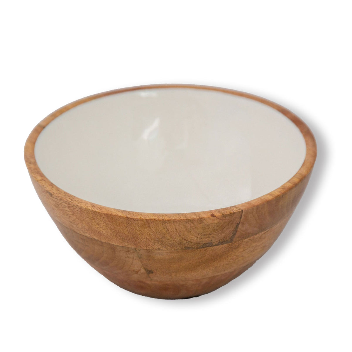 White Enamel Mango Wood Serving Bowl, Medium - Image 1