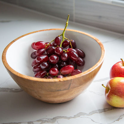 White Enamel Mango Wood Serving Bowl, Medium - Image 5