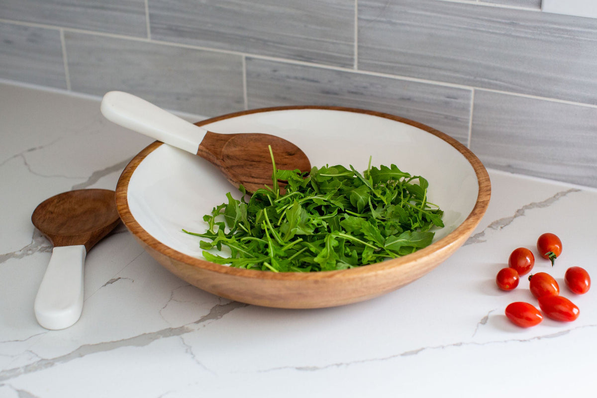 Mango Wood Salad Bowl with Servers, 15-Inch - Image 5