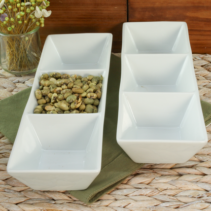 White Porcelain Three-Compartment Serving Trays, 11.75-Inch, Set of 2 - Image 5