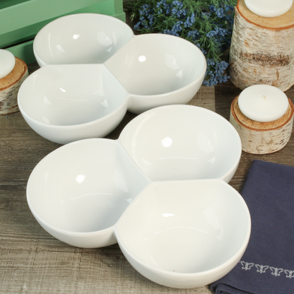 White Porcelain Three-Section Serving Bowls, 1-Quart, Set of 2 - Image 2