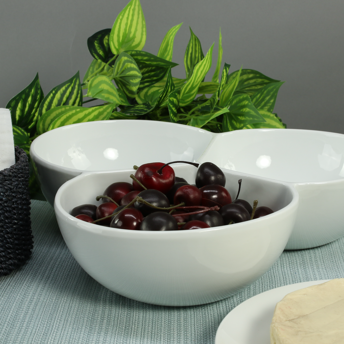 White Porcelain Three-Section Serving Bowls, 1-Quart, Set of 2 - Image 5