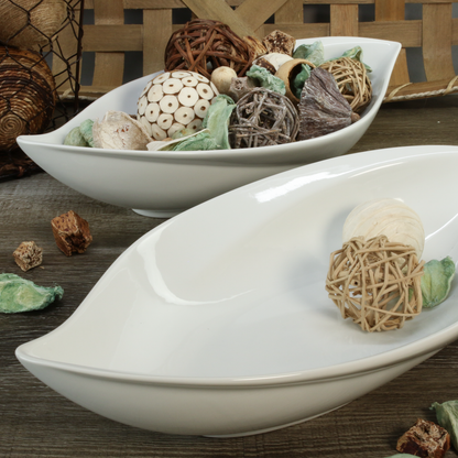White Porcelain Leaf Serving Bowls, 16-Inch, Set of 2 - Image 7
