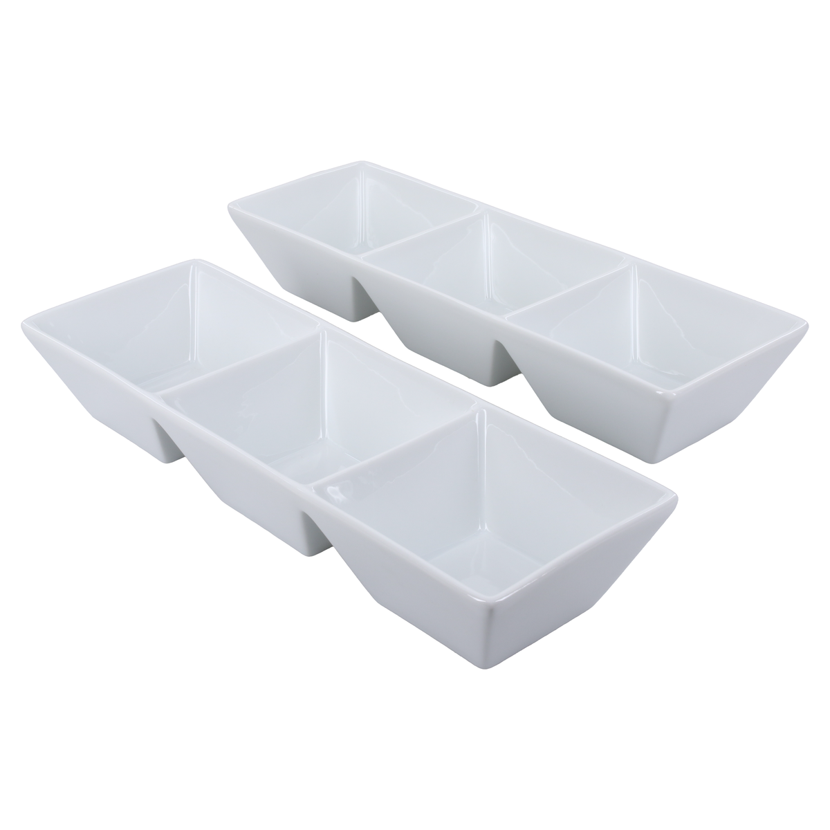 White Porcelain Three-Compartment Serving Trays, 11.75-Inch, Set of 2
