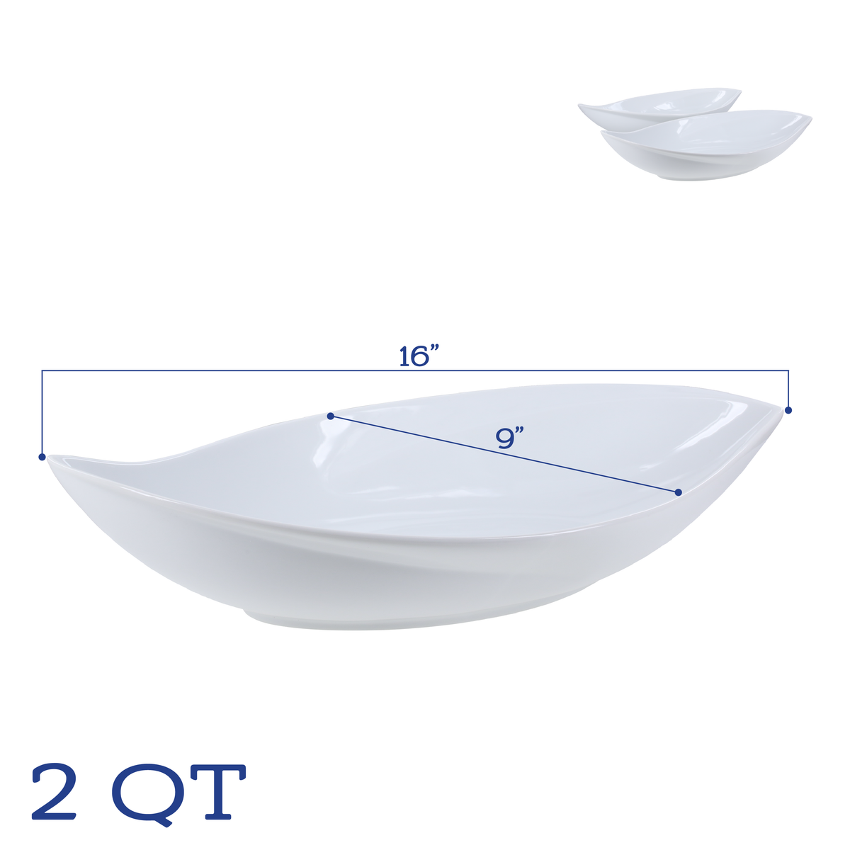 White Porcelain Leaf Serving Bowls, 16-Inch, Set of 2 - Image 3