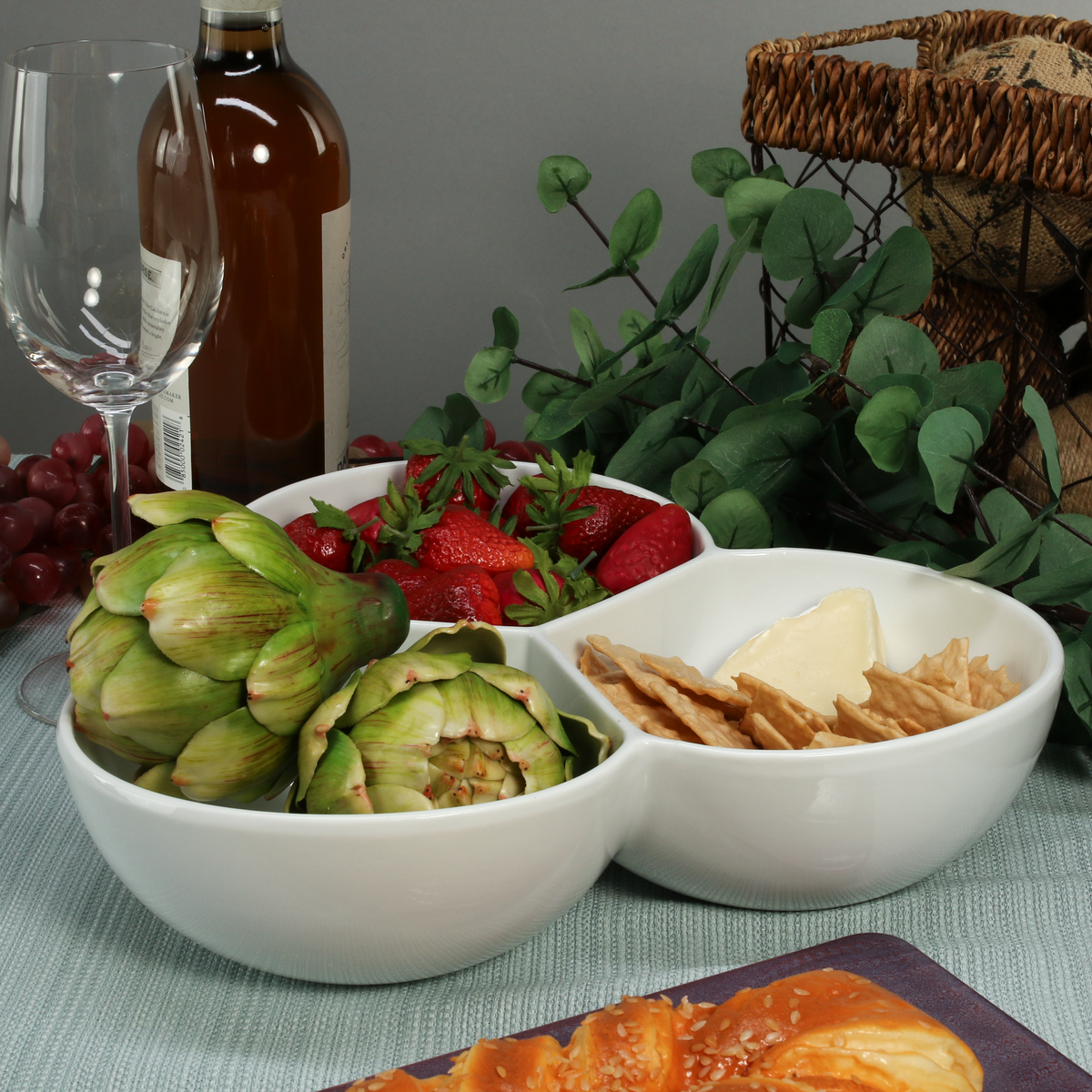 White Porcelain Three-Section Serving Bowls, 1-Quart, Set of 2 - Image 7