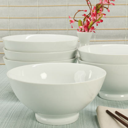 White Porcelain Noodle Bowls, 32 oz, Set of 6 - Image 3