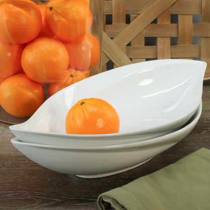 White Porcelain Leaf Serving Bowls, 16-Inch, Set of 2 - Image 5