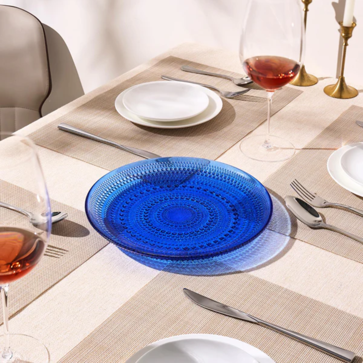 Dark Blue Hobnail Glass Dinner Plates, 10-Inch, Set of 4 - Image 2