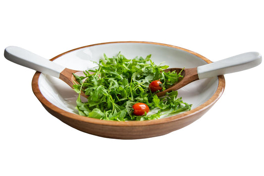 Mango Wood Salad Bowl with Servers, 15-Inch - Image 1